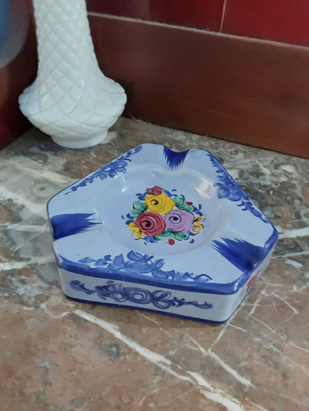 Vintage Alcobasa Blue Ashtray Or Trinket Dish, 1970s Pottery From Portugal